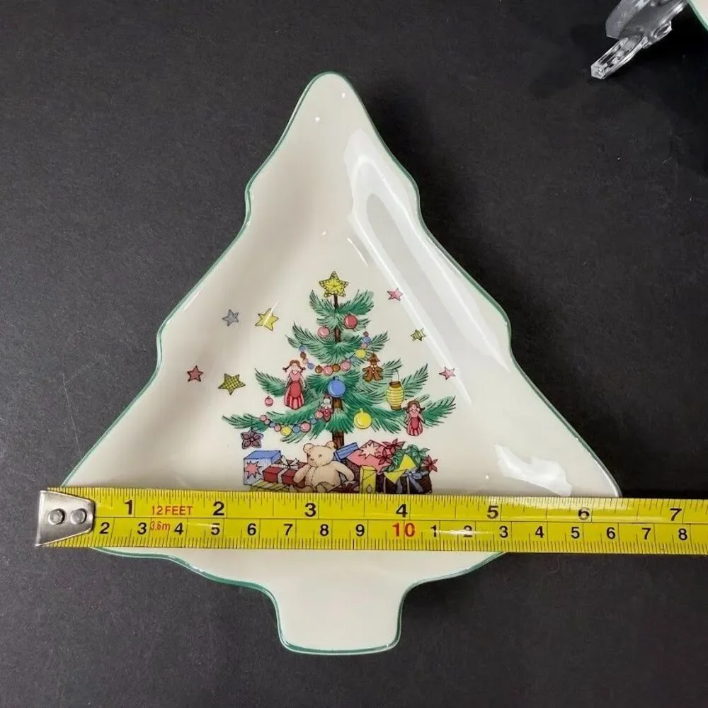 Set of 2 Nikko Happy Holidays Christmas Tree Shaped Dishes 6.5